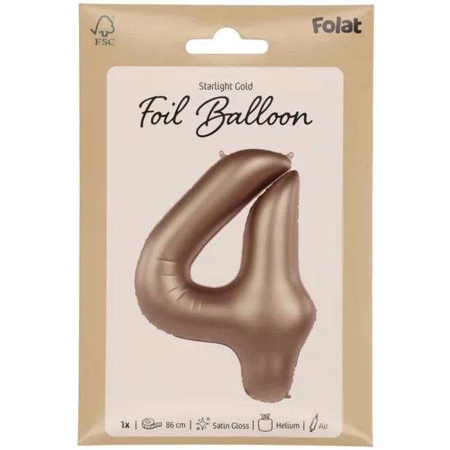 Folieballon Cijfer 4 - Starlight Gold - Satin Gloss - 86 cm