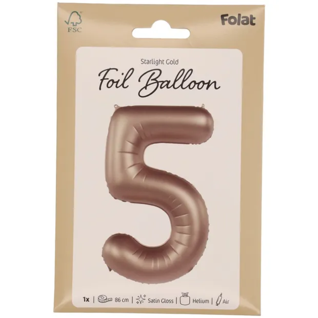 Folieballon Cijfer 5 - Starlight Gold - Satin Gloss - 86 cm
