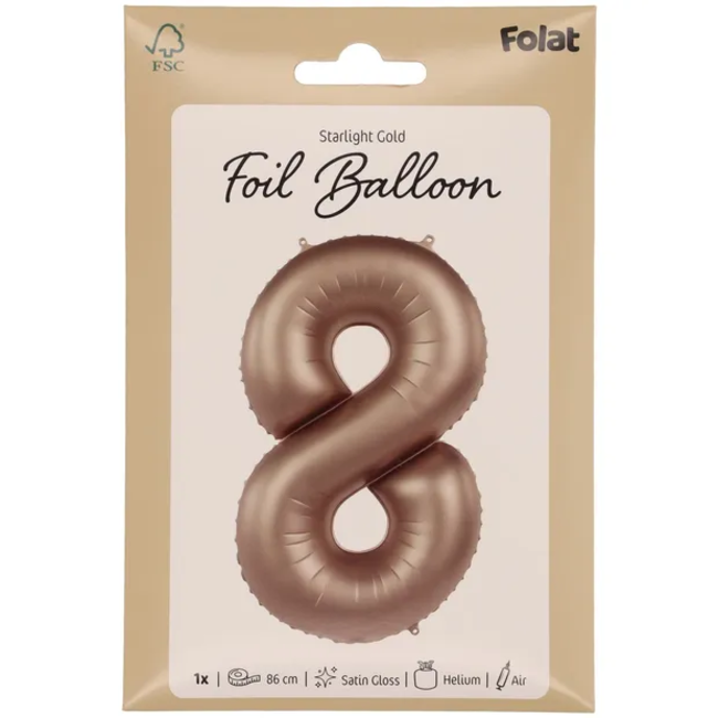 Folieballon Cijfer 8 - Starlight Gold - Satin Gloss - 86 cm