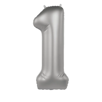 Folat Folieballon Cijfer 1 - Moonlight Silver - Satin Gloss - 86 cm