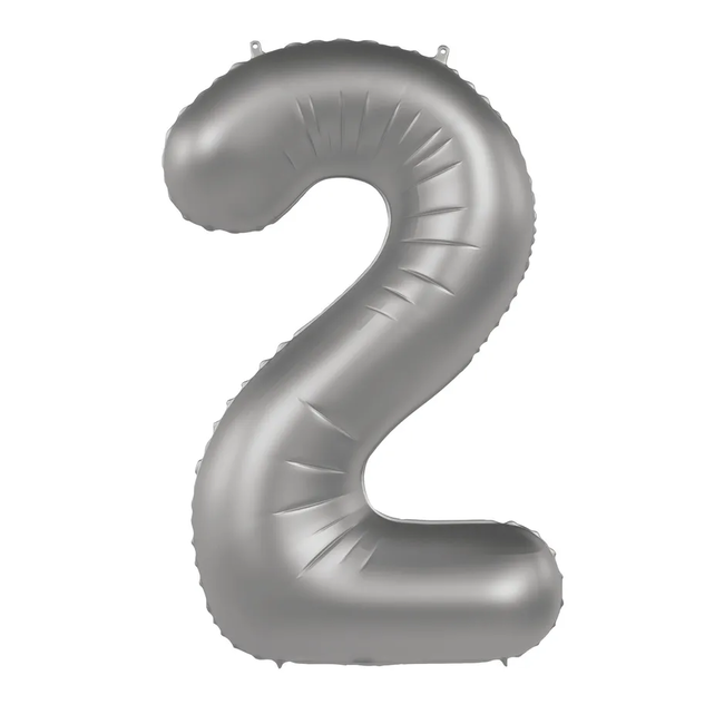 Folieballon Cijfer 2 - Moonlight Silver - Satin Gloss - 86 cm