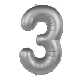 Folat Folieballon Cijfer 3 - Moonlight Silver - Satin Gloss - 86 cm