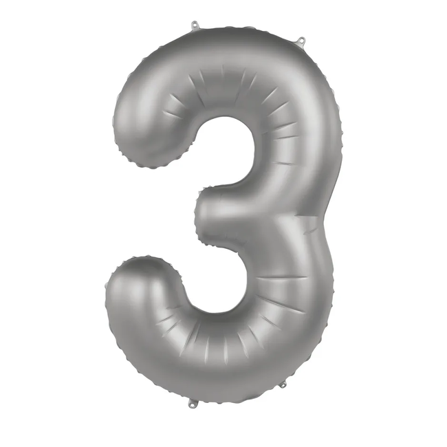 Folieballon Cijfer 3 - Moonlight Silver - Satin Gloss - 86 cm