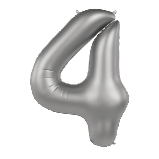 Folieballon Cijfer 4 - Moonlight Silver - Satin Gloss - 86 cm