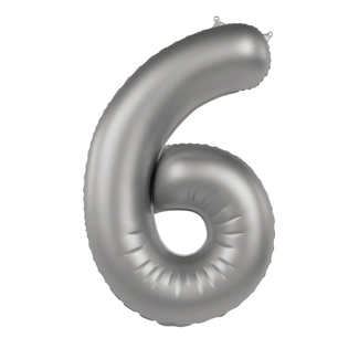 Folat Folieballon Cijfer 6 - Moonlight Silver - Satin Gloss - 86 cm