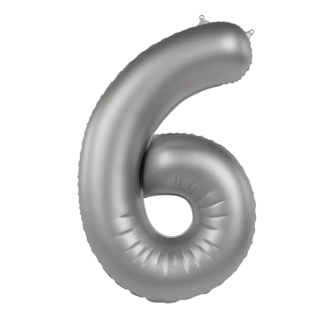 Folieballon Cijfer 6 - Moonlight Silver - Satin Gloss - 86 cm