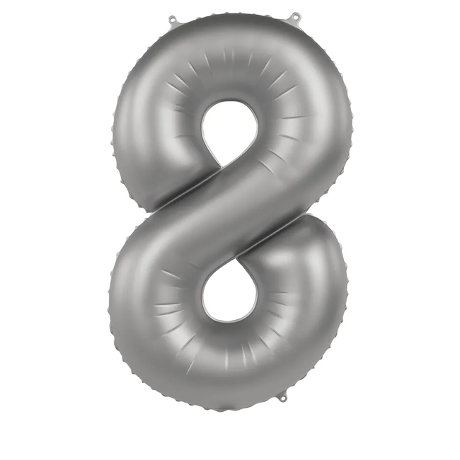 Folieballon Cijfer 8 - Moonlight Silver - Satin Gloss - 86 cm