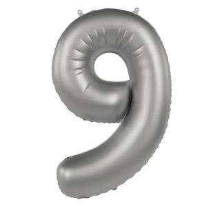 Folat Folieballon Cijfer 9 - Moonlight Silver - Satin Gloss - 86 cm