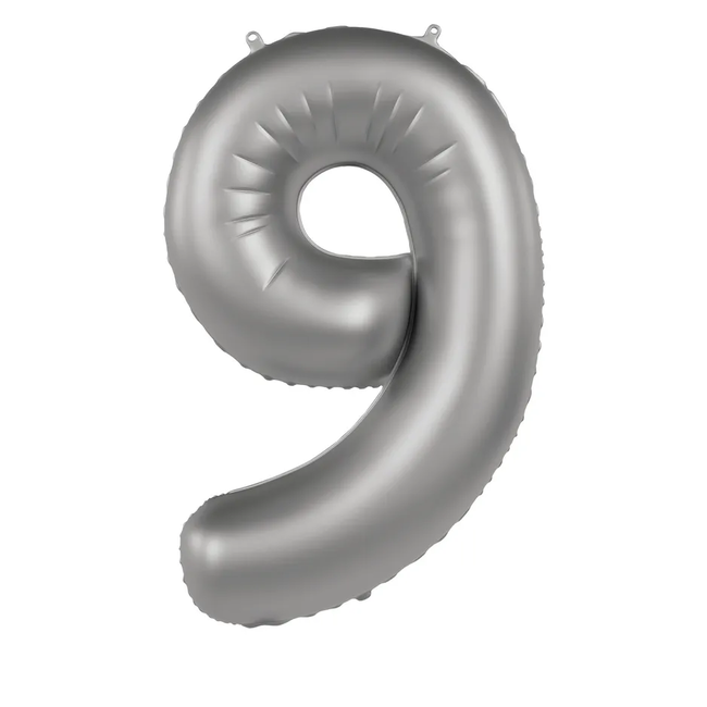 Folieballon Cijfer 9 - Moonlight Silver - Satin Gloss - 86 cm