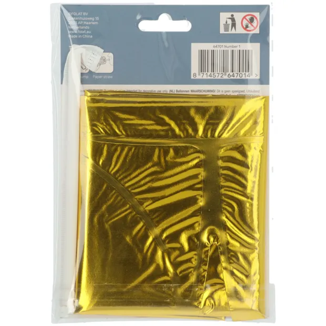 Staande Folieballon Cijfer 1 Goudkleurig - 72 cm