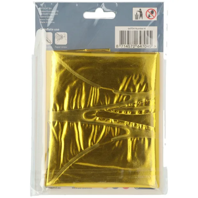 Staande Folieballon Cijfer 4 Goudkleurig - 72 cm