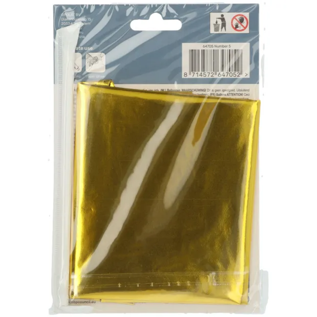 Staande Folieballon Cijfer 5 Goudkleurig - 72 cm