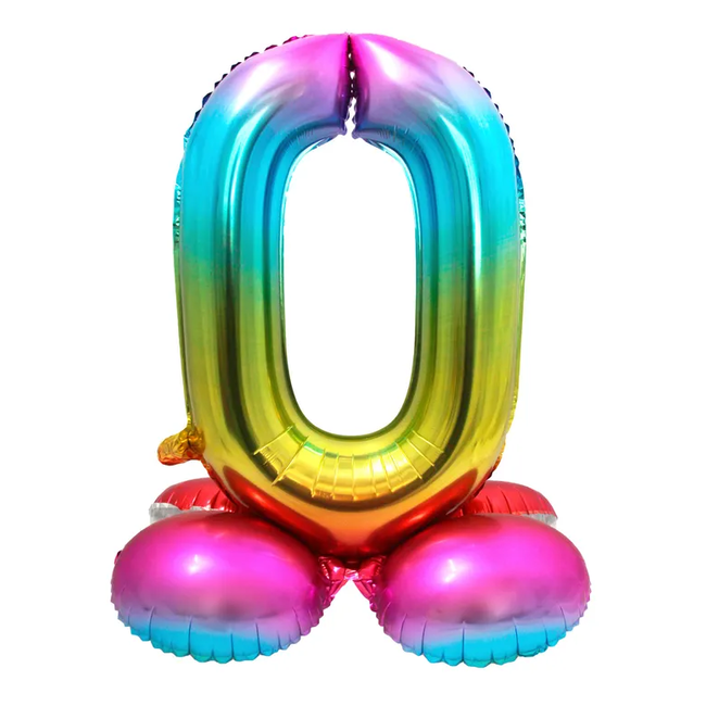Staande Folieballon Cijfer 0 Regenboog - 72 cm
