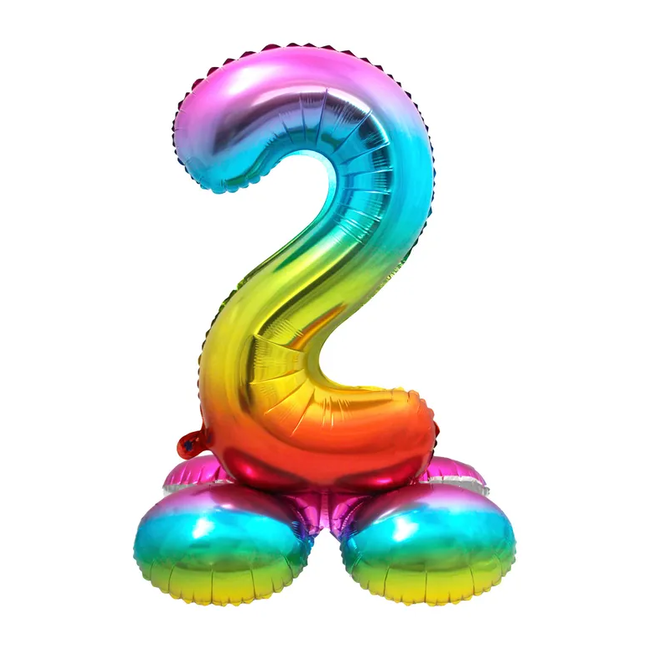 Staande Folieballon Cijfer 2 Regenboog - 72 cm