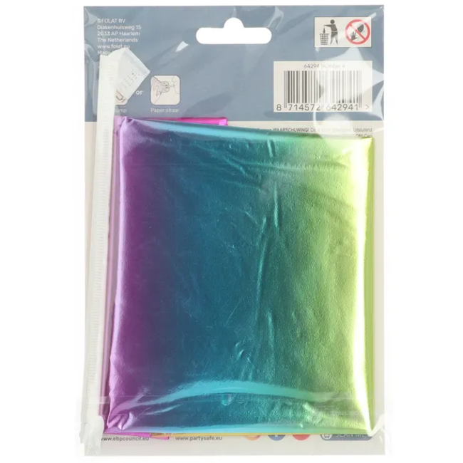 Staande Folieballon Cijfer 4 Regenboog - 72 cm