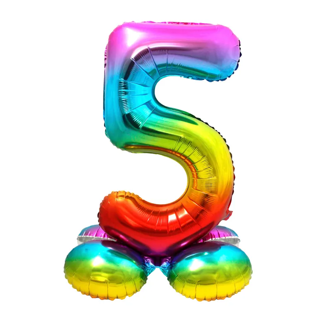 Staande Folieballon Cijfer 5 Regenboog - 72 cm