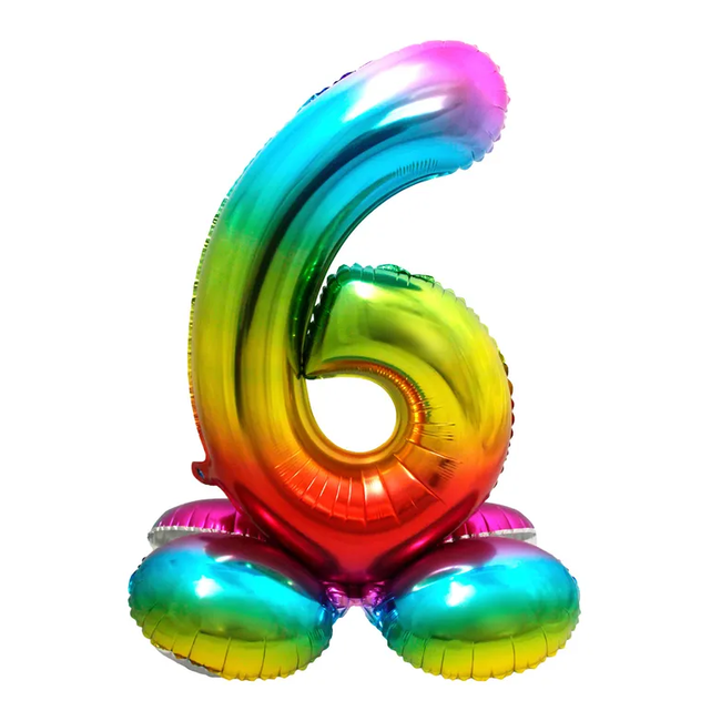 Staande Folieballon Cijfer 6 Regenboog - 72 cm