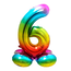 Staande Folieballon Cijfer 6 Regenboog - 72 cm