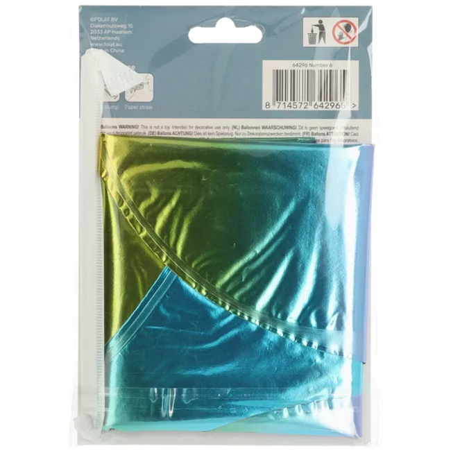 Staande Folieballon Cijfer 6 Regenboog - 72 cm