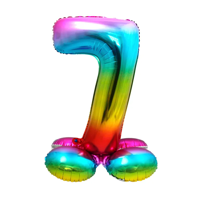 Staande Folieballon Cijfer 7 Regenboog - 72 cm