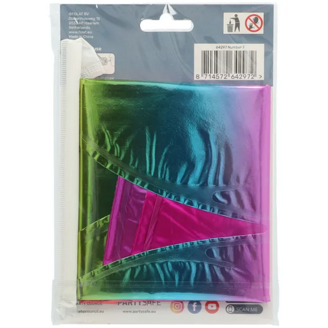 Staande Folieballon Cijfer 7 Regenboog - 72 cm