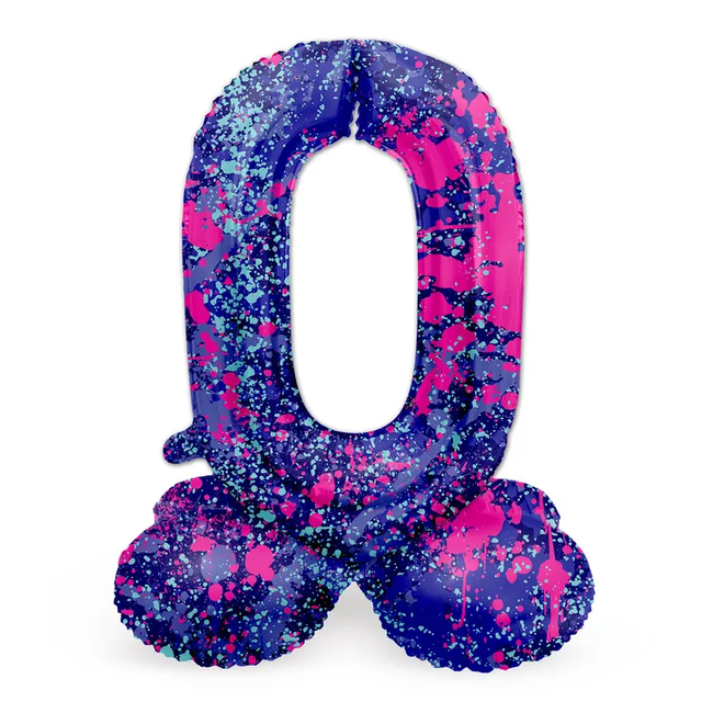 Staande Folieballon Cijfer 0 Paint Splash - 72 cm