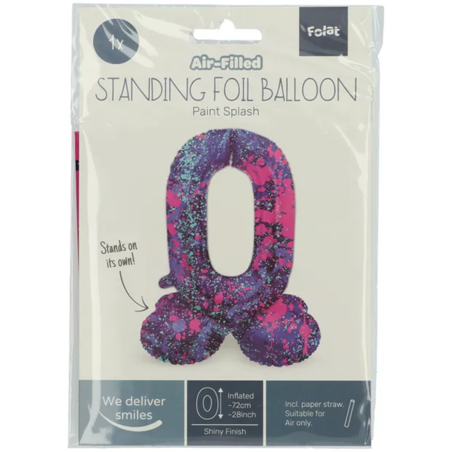 Staande Folieballon Cijfer 0 Paint Splash - 72 cm