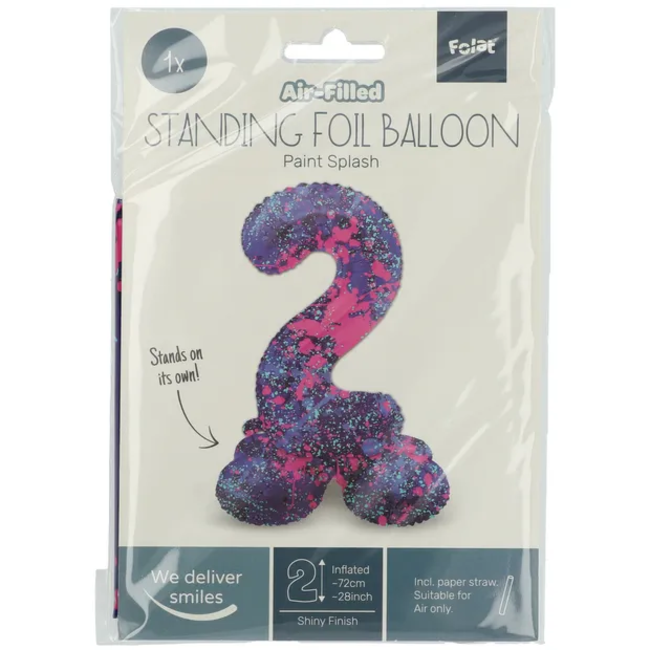 Staande Folieballon Cijfer 2 Paint Splash - 72 cm