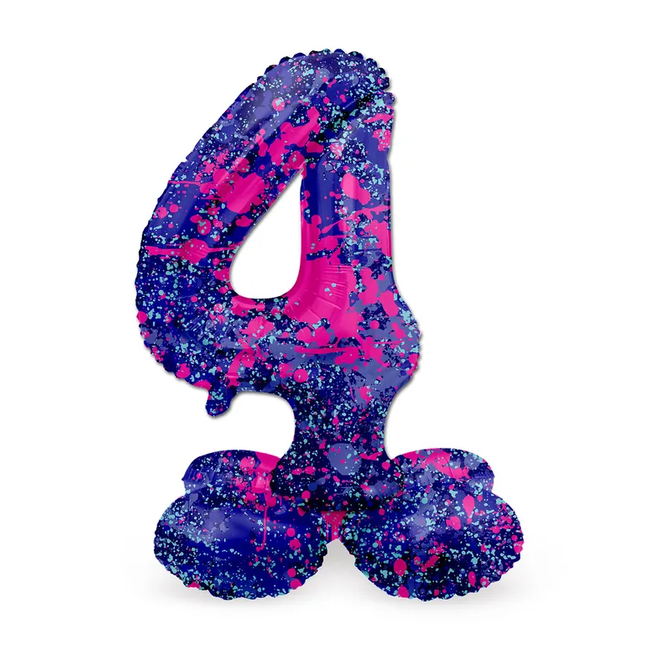 Staande Folieballon Cijfer 4 Paint Splash - 72 cm