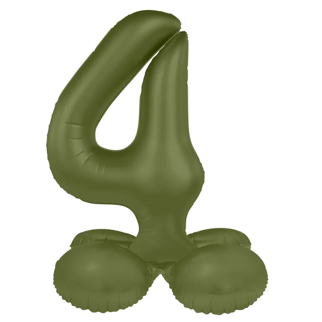 Staande Folieballon Cijfer 4 - Olive Green - Ultra Matt - 72 cm