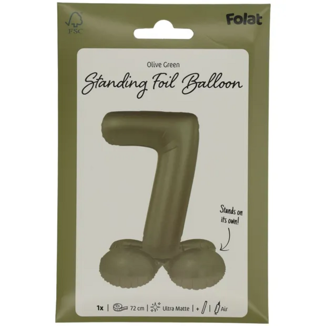 Staande Folieballon Cijfer 7 - Olive Green - Ultra Matt - 72 cm