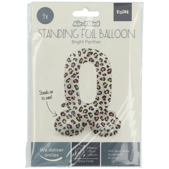 Staande Folieballon Cijfer 0 Bright Panther  - 72 cm