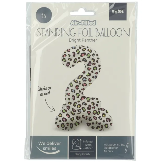 Staande Folieballon Cijfer 2 Bright Panther - 72 cm