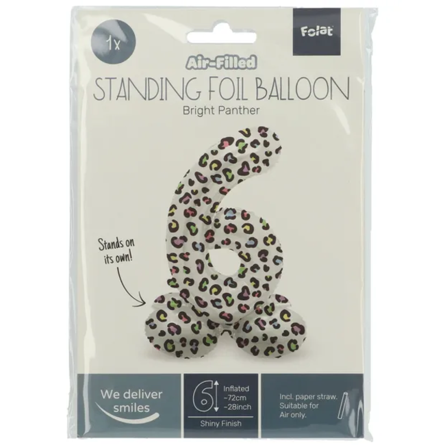 Staande Folieballon Cijfer 6 Bright Panther - 72 cm