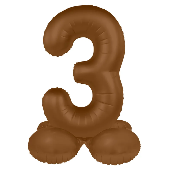 Staande Folieballon Cijfer 3 - Chocolade Bruin - Ultra Matt - 72 cm