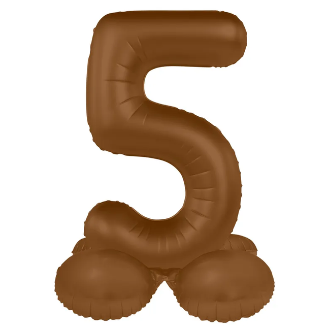 Staande Folieballon Cijfer 5 - Chocolade Bruin - Ultra Matt - 72 cm