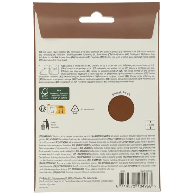 Staande Folieballon Cijfer 6 - Chocolade Bruin - Ultra Matt - 72 cm