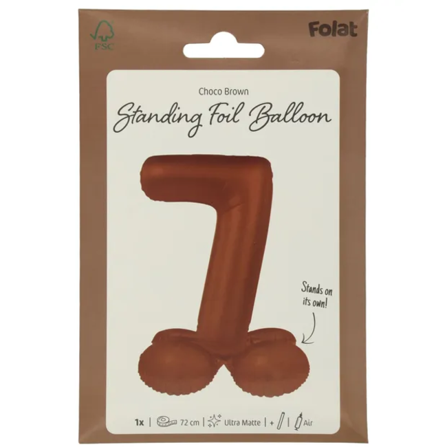Staande Folieballon Cijfer 7 - Chocolade Bruin - Ultra Matt - 72 cm