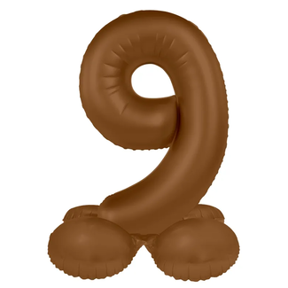 Folat Staande Folieballon Cijfer 9 - Chocolade Bruin - Ultra Matt - 72 cm