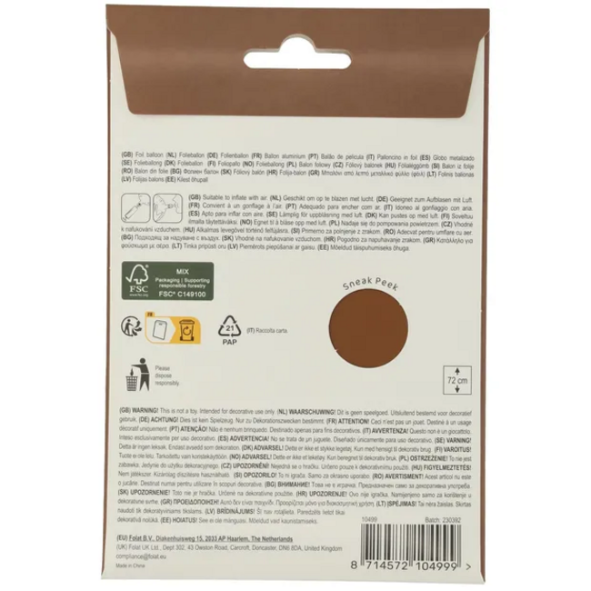 Staande Folieballon Cijfer 9 - Chocolade Bruin - Ultra Matt - 72 cm