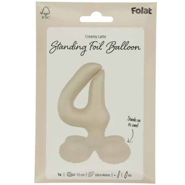 Staande Folieballon Cijfer 4 - Creamy Latte - Ultra Matt - 72 cm