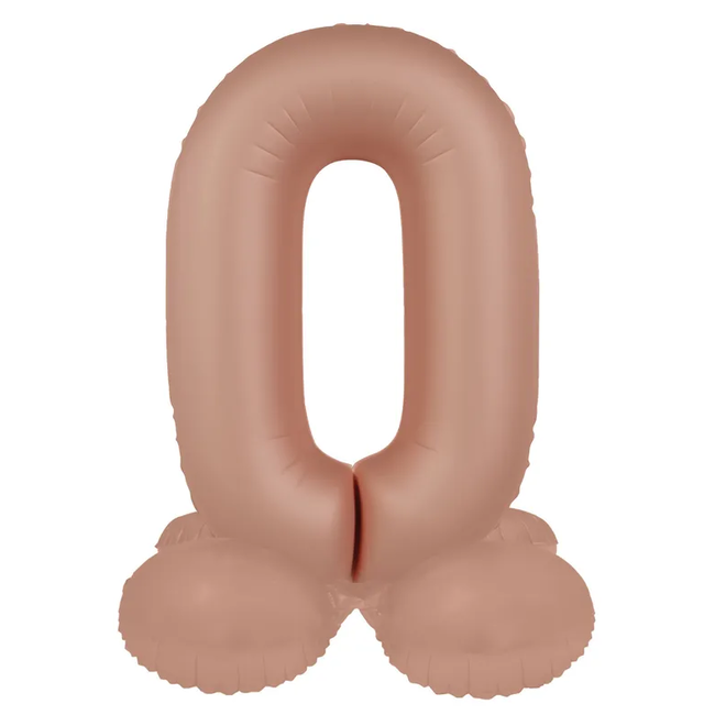 Staande Folieballon Cijfer 0 - Vintage Rose - Ultra Matt - 72 cm