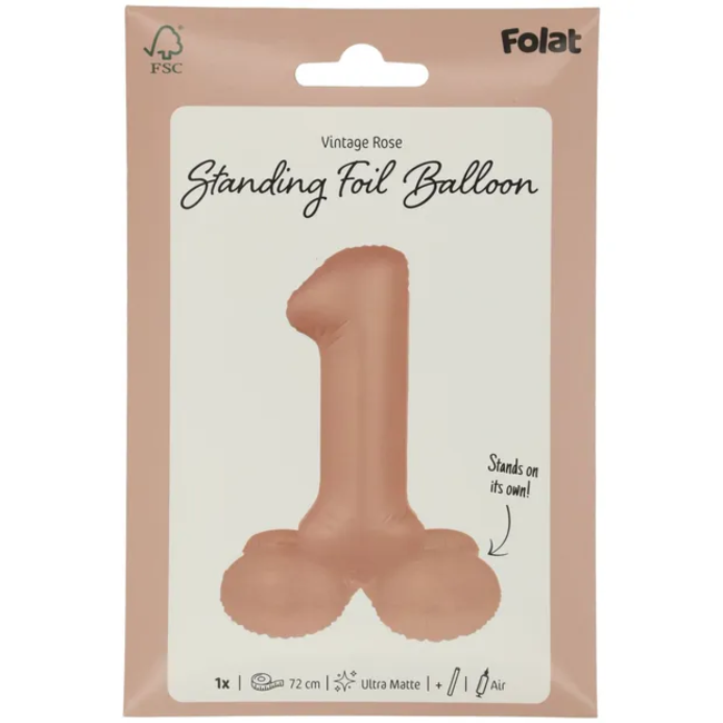 Staande Folieballon Cijfer 1 - Vintage Rose - Ultra Matt - 72 cm