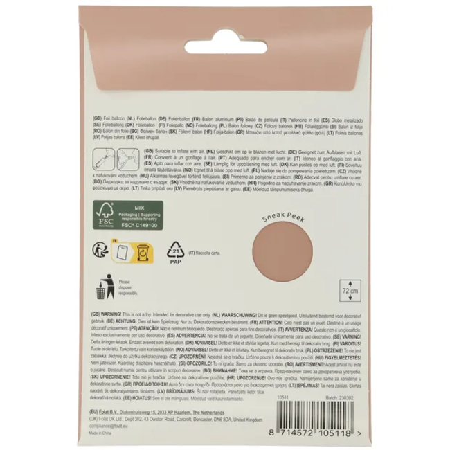 Staande Folieballon Cijfer 1 - Vintage Rose - Ultra Matt - 72 cm