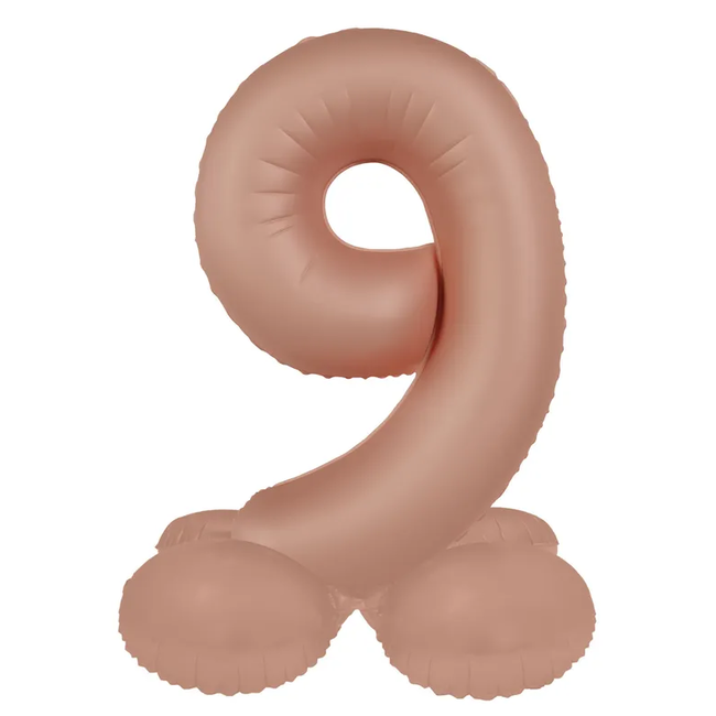 Staande Folieballon Cijfer 9 - Vintage Rose - Ultra Matt - 72 cm