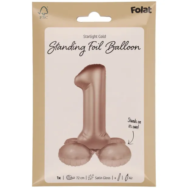 Staande Folieballon Cijfer 1 - Starlight Gold - Satin Gloss - 72 cm