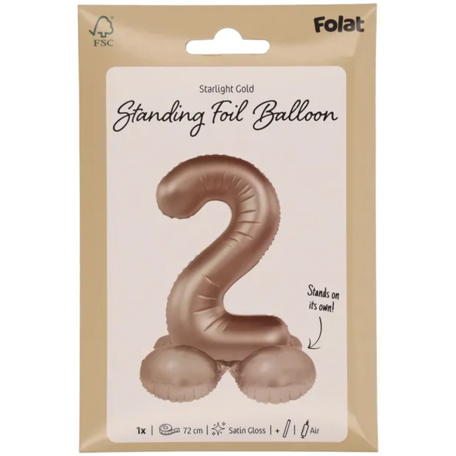 Staande Folieballon Cijfer 2 - Starlight Gold - Satin Gloss - 72 cm