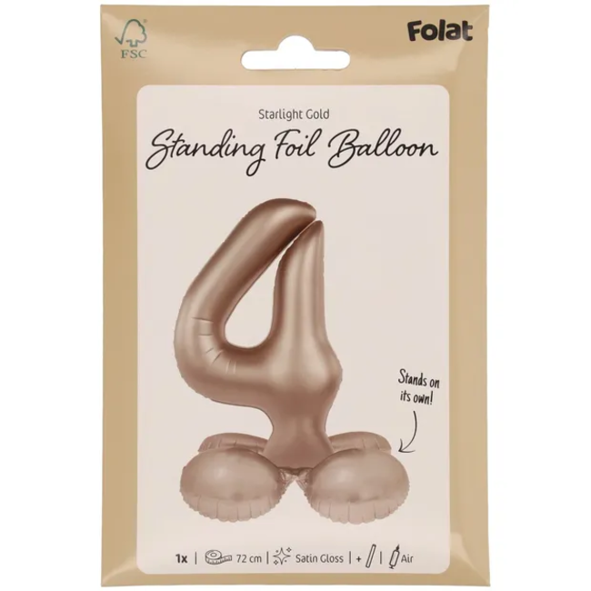 Staande Folieballon Cijfer 4 - Starlight Gold - Satin Gloss - 72 cm