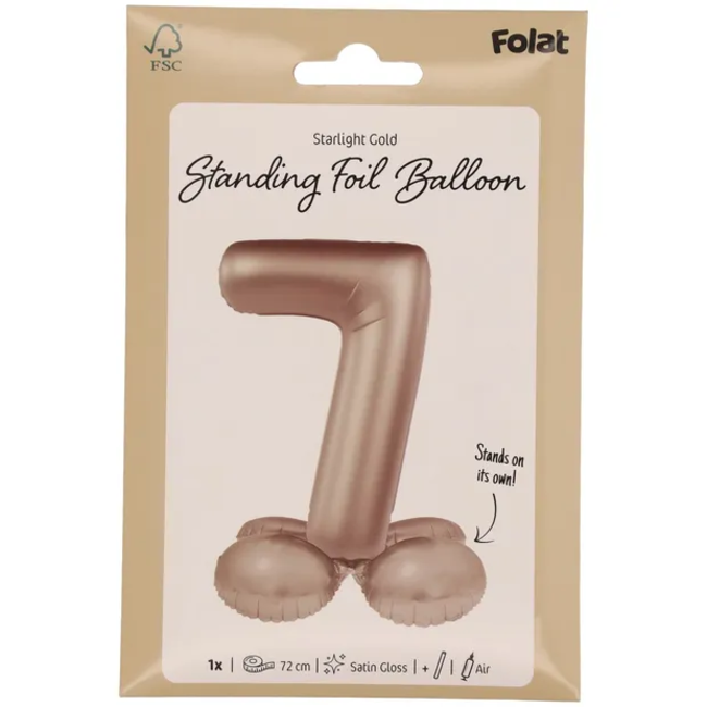 Staande Folieballon Cijfer 7 - Starlight Gold - Satin Gloss - 72 cm