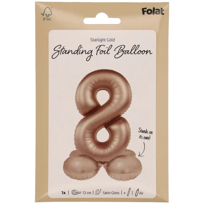Staande Folieballon Cijfer 8 - Starlight Gold - Satin Gloss - 72 cm